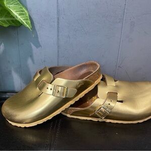 Pre-owned Birkenstock Boston Gold Slip-On Clogs Sz 36/5 Women’s